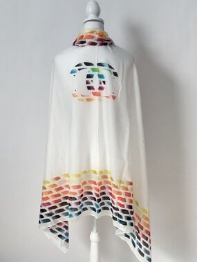 Chanel CC Logo Colorama Paintbrush Print Pareo Shawl Wrap Scarf Multicolor